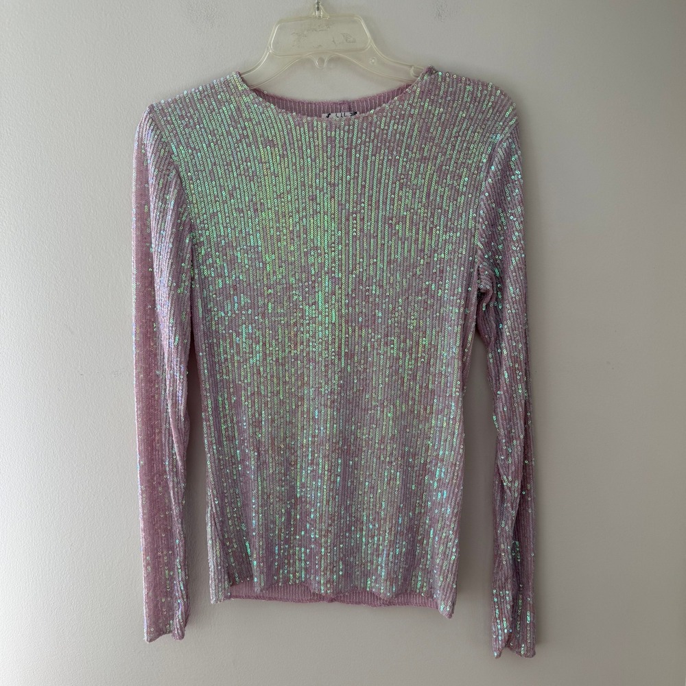 Intimately Free People Pink Iridescent Sequin Long Sleeve Top Small OB1330543